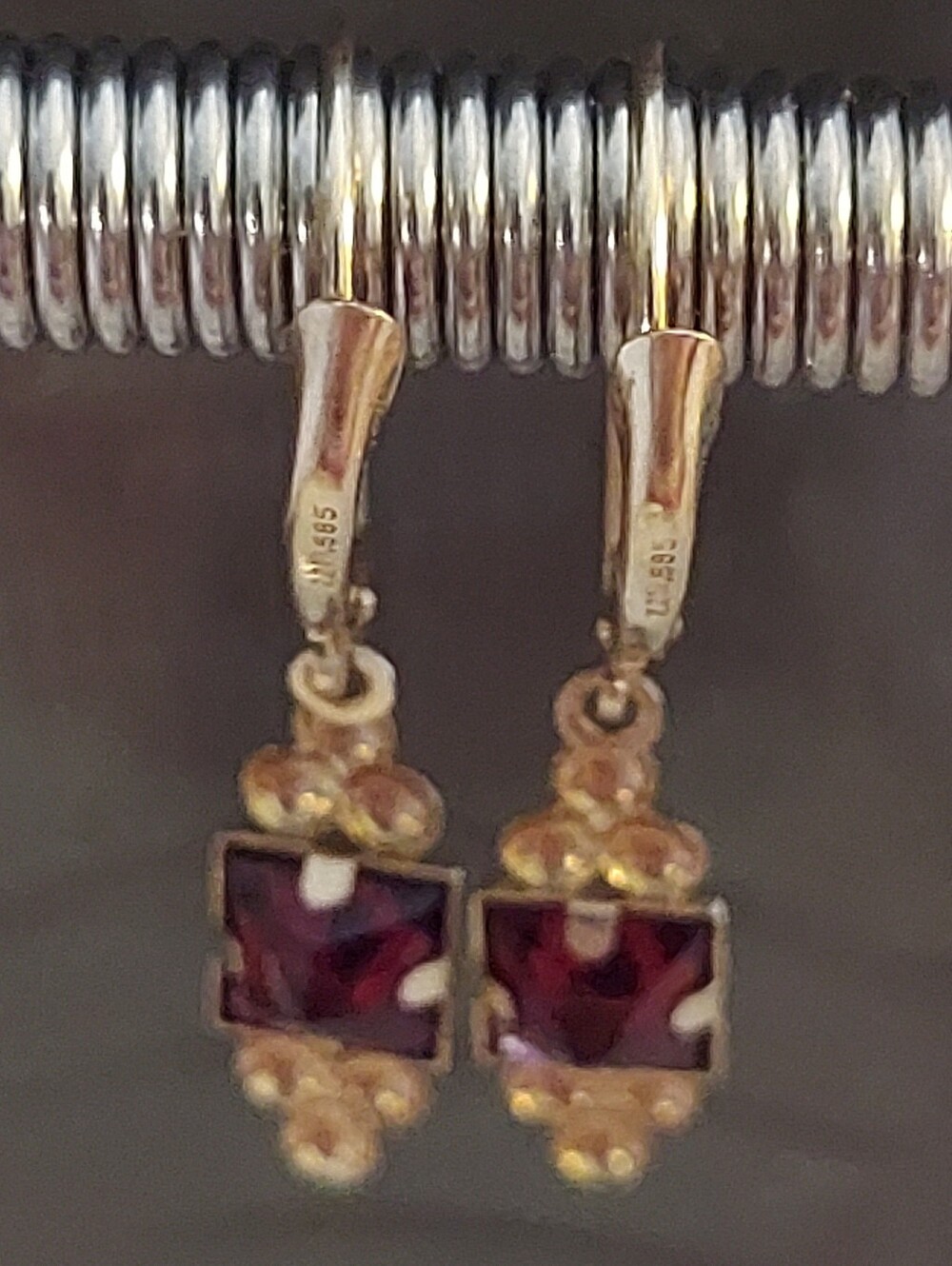 14K Garnet Drop Earrings - Picture 2 of 12